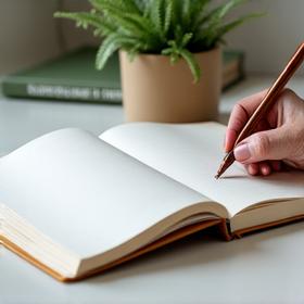Someone jotting down notes in a journal with positive affirmations, symbolizing habit formation support