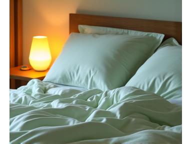 A cozy, inviting bedroom scene with soft lighting, suggesting optimal sleep environment