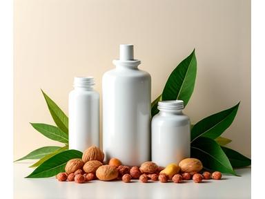 Assortment of neatly arranged health supplement bottles and capsules